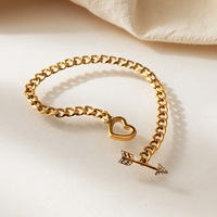 Bracelet chaîne à fermoir OT romantique en acier inoxydable plaqué or 18 carats avec flèche et cœur en cristal classique