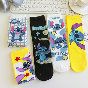 <b>Stitch</b> Crew <b>Socks</b> Women Mid Calf Anime Cartoon Breathable Sweat Absorbing Polyester Youth 18-40 Years Old - Product Image 1