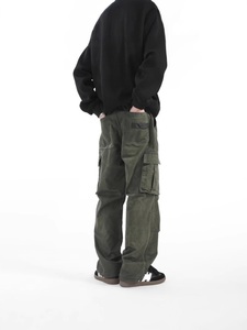 2025 nouveau printemps automne hommes Cargo pantalon nouveau Style rétro américain multi-poches lâche droite décontracté couleur unie pantalons longs - Product Image 3