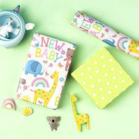 Papier d'emballage réversible pour baby shower Animaux & Nouveau design pour bébé pour baby shower neutre, garçons filles enfants anniversaire