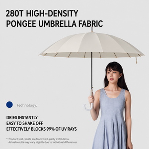 Parapluie droit personnalisé avec logo, poignée incurvée en acrylique, ouverture automatique, tissu pongé 280T UPF50+, nano-résistant à la pluie, 16 baleines, coupe-vent 65 mph - Product Image 3