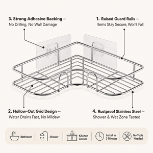 <span class=keywords><strong>Estantes</strong></span> Adhesivos de Esquina <span class=keywords><strong>para</strong></span> Especias, Organizador de Baño de Acero Inoxidable Resistente al Óxido, Estante de Pared sin Perforaciones, Paquete de 2 - Product Image 3