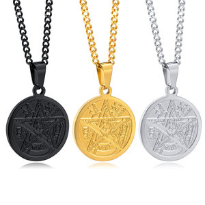 Collar con colgante de pentagrama de Salomón de acero inoxidable negro-joyería oculta gótica para hombres-amuleto pagano de brujería-Metal de motorista - Product Image 2