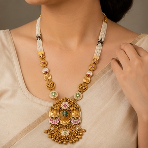 Ensemble de collier traditionnel en argent 925 avec boucles d'oreilles assorties, finition antique, bijoux de créateur pour mariage, bijoux en argent festifs - Product Image 4
