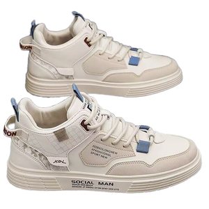 Chaussures de course montantes pour hommes en maille respirante, à lacets, blanches, à semelle épaisse, style sport décontracté, collection automne - Product Image 1