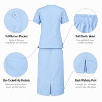 Ensemble de blouses médicales pour femmes : Jupe et Tunique à col en V avec plastron entièrement boutonné, longueur mi-mollet, fente arrière élastique – Uniforme d'infirmière personnalisé pour hôpitaux et établissements médicaux