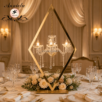 Candélabre en acrylique doré ANNIELU, centre de table, cadre diamanté, chandelier suspendu, porte-bougie pour la décoration de table de mariage ou de banquet