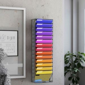 16-Tier Wall Mounted Hanging File Organizer Wall File Holder Metal <b>Mesh</b> Vertical Magazine Rack Classroom Office Organization - Product Image 4