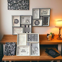 Dekorasi Rumah Diskon Besar 4pcs Bingkai Foto Kayu Hitam 6 inci Set Gantungan Dinding Pajangan Kreatif Buatan Tangan Set Bingkai Foto MDF 6 inci