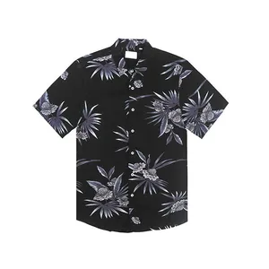 Wholesale Customized Vintage T Shirt Made Summer Hawaiian Linen Short Sleeve Hawaiian Tropical Men'S Shirts Beach Casual
