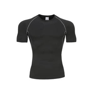 2025 पुरुषों की ग्रीष्मकालीन सक्रिय शीर्ष सांस लेने योग्य त्वरित-सुखाने वाली फिटनेस प्रशिक्षण के लिए लोचदार रैश गार्ड पहनते हैं। - Product Image 1