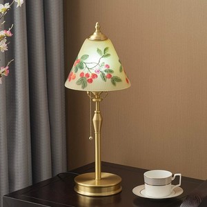 Lámpara de Mesa Estilo Vintage, Cobre Puro, Vidrio Pintado a Mano, E27 LED, Cuidado de la Vista, para Sala de Estar, Dormitorio, Estudio - Product Image 2