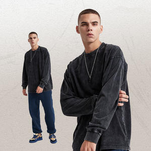 Sudadera DQ250L con Logotipo Personalizado, Estilo Vintage, Holgada, Lavada al Ácido, Transpirable, para Otoño, 100% Algodón Negro de 250 g/m² - Product Image 5