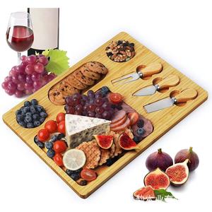 Bamboo <b>Cheese</b> Board With <b>Knives</b> And Forks <b>Set</b> For Serving Food And Drinks - Product Image 2