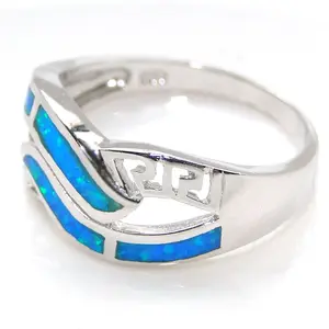 Sterling Silver Greek Blue Lab Opal Ring Synthetic Opal Jewelry