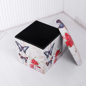 Tabouret de rangement à motif papillon avec couvercle, pouf pour la maison, pour salon, chambre à coucher, meubles décoratifs, housse en tissu imperméable - Product Image 2