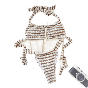 2026 Halter-Bikini mit Streifenmuster, sexy, hochtailliert, schnelltrocknend, 2-teiliger Badeanzug für Damen, für den internationalen Handel, grenzüberschreitend - Product Image 5
