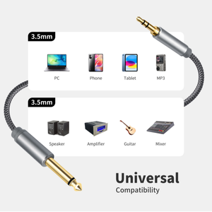Cable auxiliar estéreo macho a macho de 1/8 a 1/4, cable de audio TRS de 3,5 mm a 6,35 mm para guitarra, ordenador portátil, altavoz de cine en casa, amplificador - Product Image 6