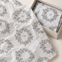 Papier de soie blanc 17 g/m² 50x70 cm avec motif de logo couronne circulaire à contour de roses pour emballage cadeau, vêtements et chaussures