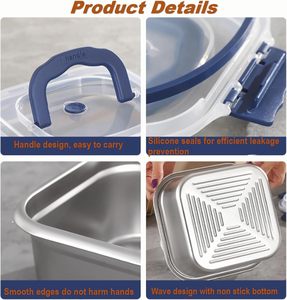 Microwave Safe Stainless Steel Bento <b>Box</b> Leak-Proof Square Tiffin <b>Lunch</b> <b>Box</b> <b>School</b> Newborns Metal <b>Lunch</b> <b>Box</b> Kids with Handle - Product Image 5