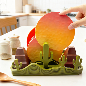 Juego de Posavasos Impresos en 3D con Diseño de <span class=keywords><strong>Atardecer</strong></span> Congelado - Incluye Abrebotellas Magnético |   Adorno Decorativo de Plástico - Product Image 1