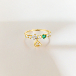 Wholesale Sterling Silver Gold Plated Crystal Rhinestone Zircon Trendy Engagement <b>Rings</b> Crescent Moon Charms Gold Women Party - Product Image 3
