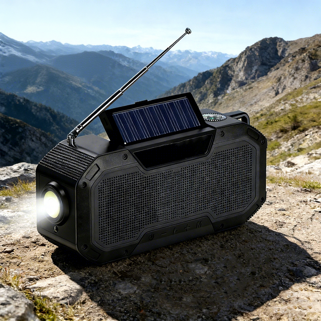 Custom AM/FM Emergency Radio Hand Crank Solar Power Charging Flashlight Compass Alarm Multi-Function Portable Outdoor Speaker