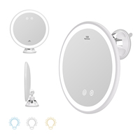 Miroir de maquillage LED mural avec grossissement 10X, rotation à 360 degrés, 3 couleurs de lumière, rechargeable, miroir à ventouse