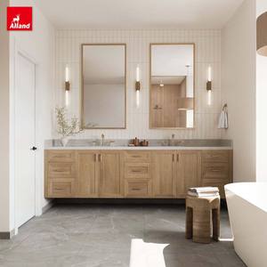 خزانة حمام من الرخام مع حوض غسيل عائم من الترافرتين مثبتة على الحائط من Alland Supplier، مناسبة للحمامات الصغيرة - Product Image 1