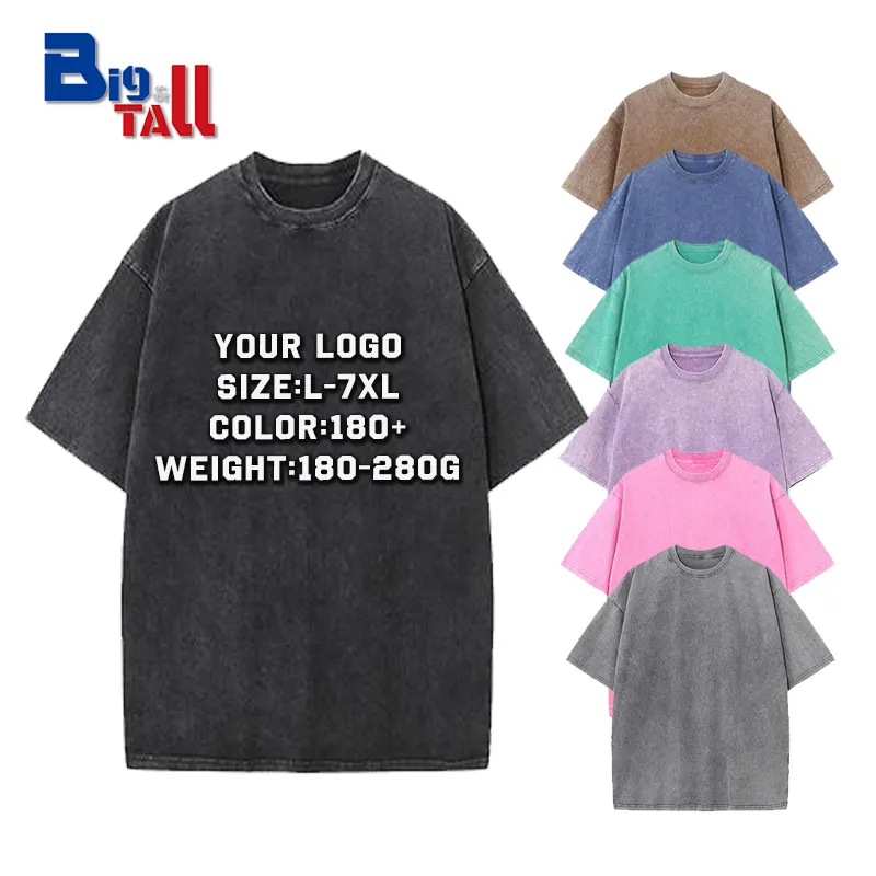 New summer cotton vintage tisert acid washed RTS blank street wear t shirt plain t-shirt produttori cina