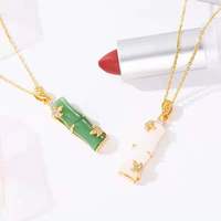 Collier en bambou plaqué or en gros, bijoux, pierre d'agate naturelle, pendentif en jade, colliers en bambou en acier inoxydable