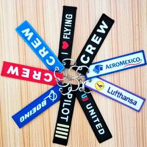 High Quality Custom Double Side Embroidery or Woven Fabric Keychain Keytag Keyring - Product Image 5