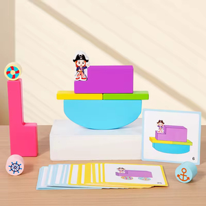 Jeu de construction d'empilement en bois Bateau Pirate pour enfants EDULAND, blocs d'équilibre, cartes d'apprentissage précoce pour bébés, jouets éducatifs - Product Image 1
