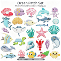 Patchs en tissu polyester personnalisables brodés sur le thème de la vie marine (Requin, Petit Poisson, Conque) pour la décoration de vêtements, Chine, Livraison en 7 jours