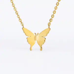 Yeni basit moda takı paslanmaz çelik altın 18k kelebek kolye kolye