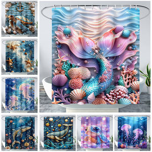 <span class=keywords><strong>Rideau</strong></span> <span class=keywords><strong>de</strong></span> <span class=keywords><strong>douche</strong></span> décoratif pour salle <span class=keywords><strong>de</strong></span> bain, thème tropical, vie marine, impression numérique 3D - Product Image 2