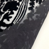 Classic Burnout 80% Rayon 20% Nilon Rajutan Bunga Hitam Beludru Membakar Kain Jala untuk Gaun Wanita