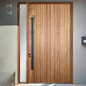 モダンな防水仕上げの内部ブラインド付きガラスサイドライト木製玄関ドア、ホワイトオークマホガニー無垢材外装ドア - Product Image 5