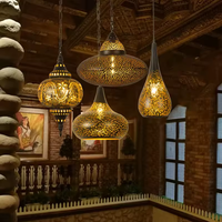 Luminaires suspendus LED en métal doré de style marocain, lustres vintage en fer forgé ajouré, éclairage décoratif arabe islamique