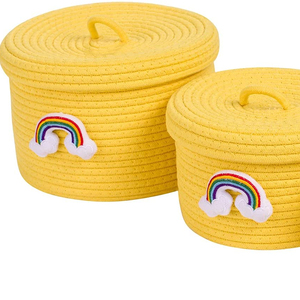 Cheap Custom Mini home decor desktop cotton rope Storage cotton Rope Woven Baskets set of 3 with lid