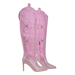 Fashion <strong>Sparkly</strong> Cowboy <strong>Boots</strong> Shiny Rhinestone Decor Knee-High High Heel <strong>Boots</strong> for Women Evening - Product Image 2