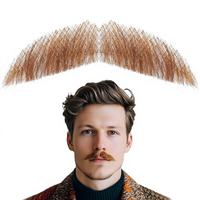 Kostum cosplay lucu rambut palsu pria bergaya retro, rambut asli Remy Brazil buatan tangan LONGFOR, janggut dan kumis realistis, bernapas, ringan, diikat dengan renda.