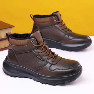 Botas de Tobillo de Cuero Genuino para Hombre, Punta Redonda, Forro de Felpa, Suela de Goma, Cálidas para Invierno, Antideslizantes, Zapatos Casuales para Exteriores - Product Image 2
