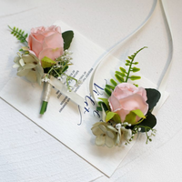 Boutonnières de mariage en soie artisanales, roses réalistes, pour le marié et les demoiselles d'honneur, corsages de poignet, style coréen, décoratifs, floraux