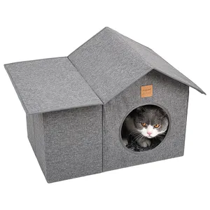 비바람에 견디는 고양이 집 야외, 접을 수 있는 따뜻한 야생 고양이 대피소 야외 온열 키티 하우스 고양이 대피소