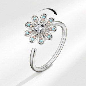 <b>Ring</b> with <b>Spinner</b> Flower Micro Insert Cubic Zirconia Copper Gold Plated Open Adjustable Fashion Jewelry For Women - Product Image 1