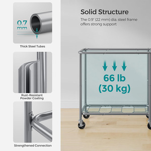 Personalización de fábrica Cesta de lavandería con marco de acero de 52,8 galones con ruedas Cesto de lavandería rodante de 3 secciones - Product Image 3