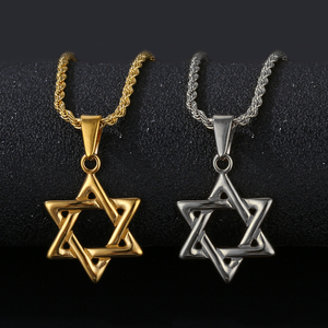 Collier rétro punk pour homme en acier inoxydable plaqué or 18 carats, bijoux religieux personnalisés hip-hop, étoile de <span class=keywords><strong>David</strong></span> - Product Image 1