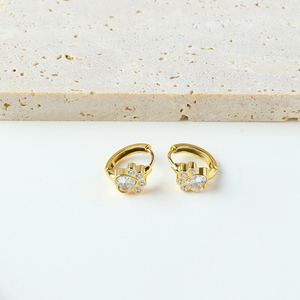 Boucles d'oreilles créoles en acier inoxydable plaqué or 18 carats avec zircon, motif patte de chat mignon, bijoux fins tendance, cadeau pour femme, vente chaude INS - Product Image 4