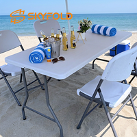 Table pliante en plastique blanc, portable, rectangulaire, pour plage, fêtes, événements en bord de mer, restauration en plein air et vente en gros